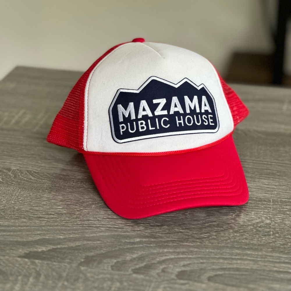 Mazama Public House Red and White Trucker Hat